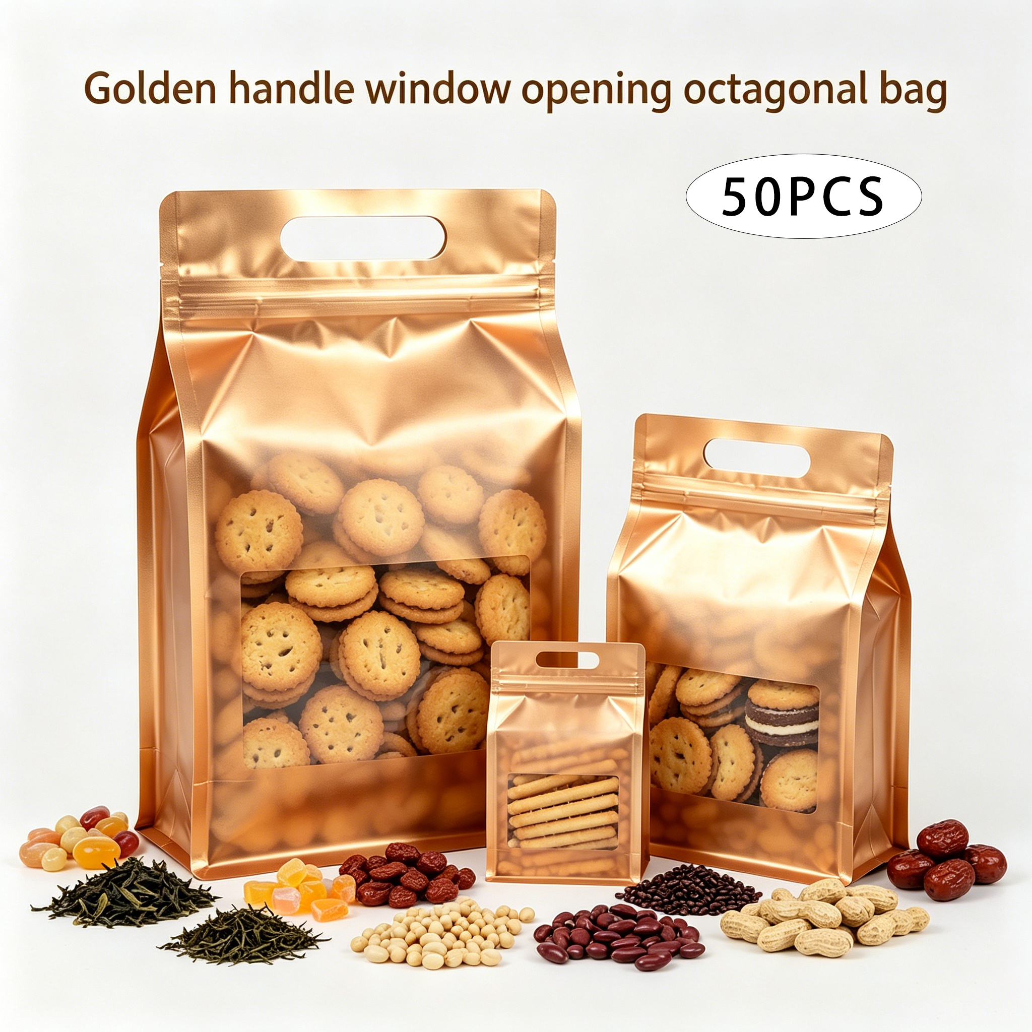 Food Storage Is - Reusable golden octagonal plastic pouches with