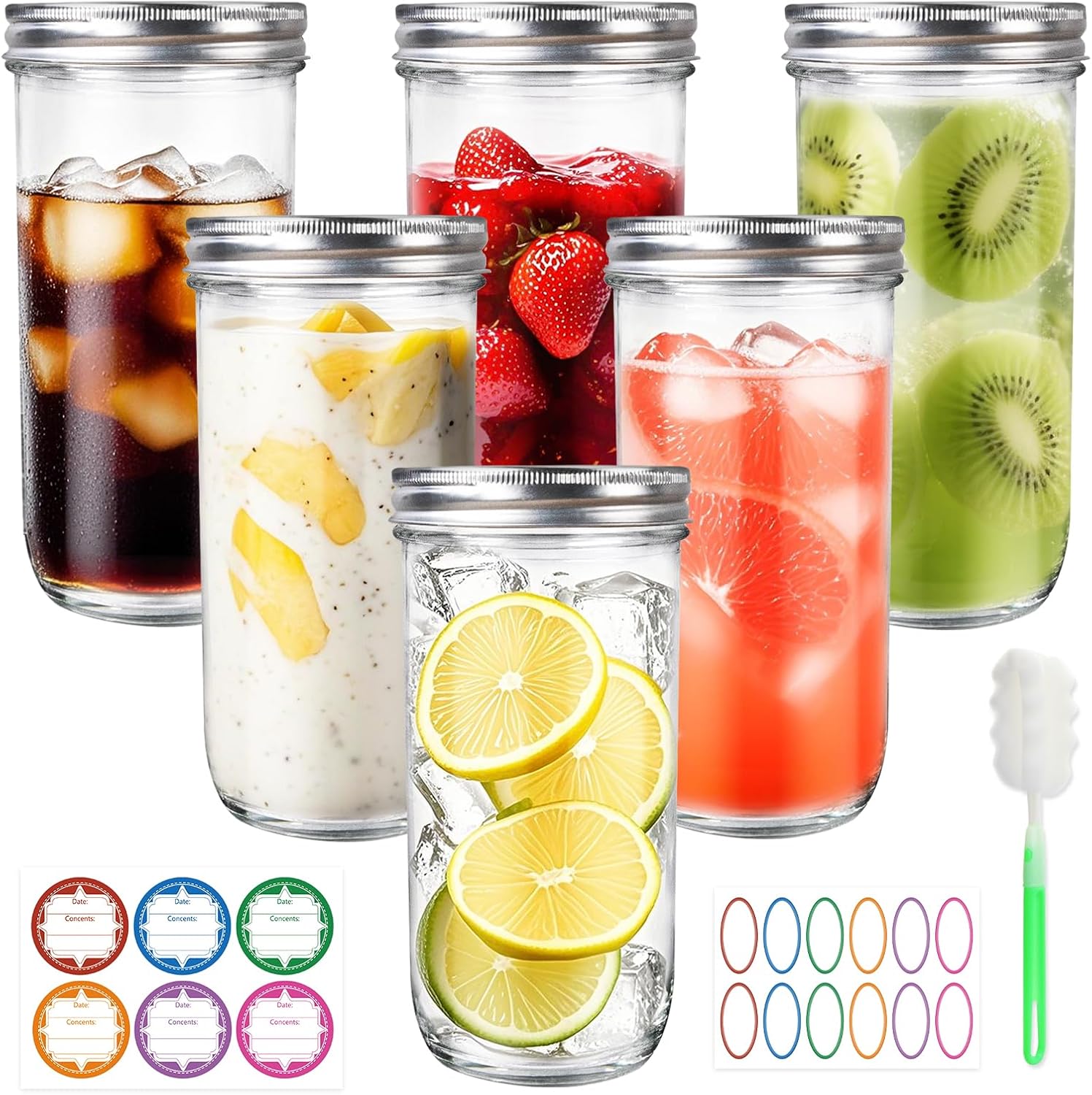 Food Storage Jar Glass - Jars Wide Mouth 6 Pack, 24oz