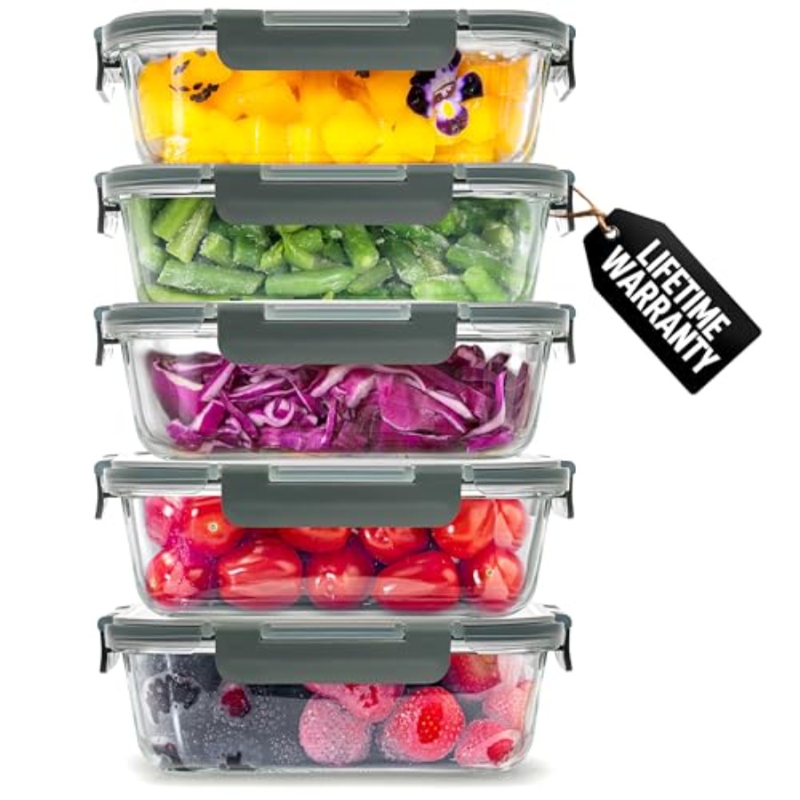 5 Piece Large 36oz Glass Tuppe - Food Storage Glass Containers Large avaliação e preço