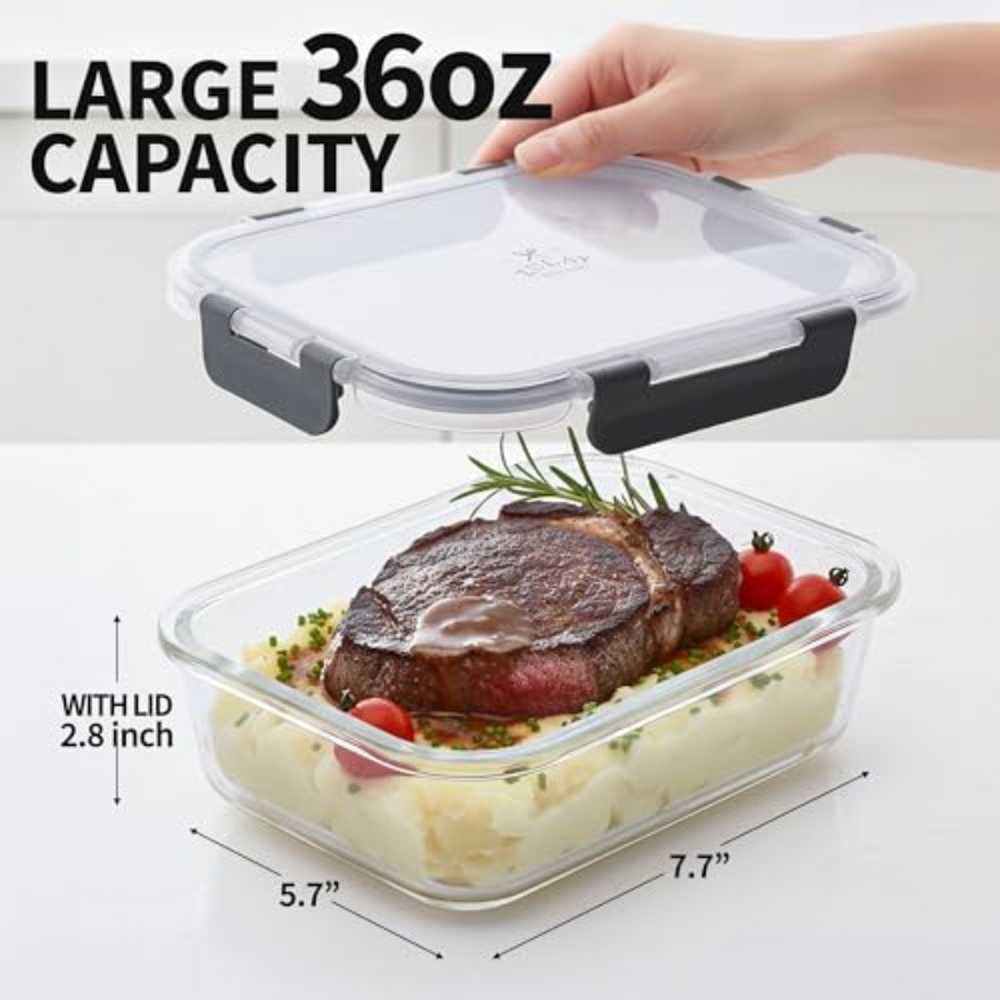 5 Piece Large 36oz Glass Tuppe - Food Storage Glass Containers Large avaliação e preço