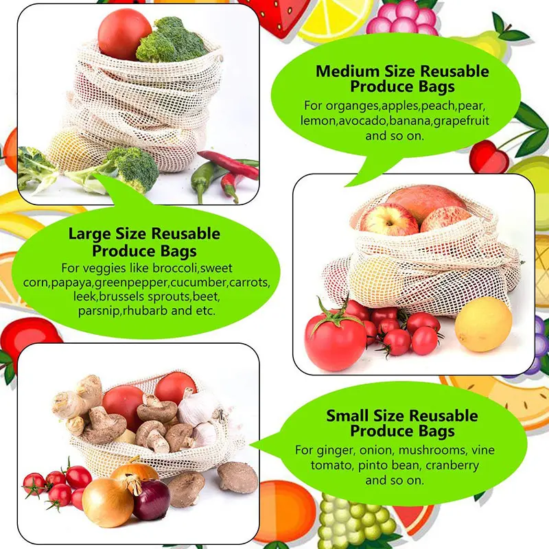 3 6 10pcs Reusable Produce Bag - Produce Bag Reusable Mesh avaliação e preço