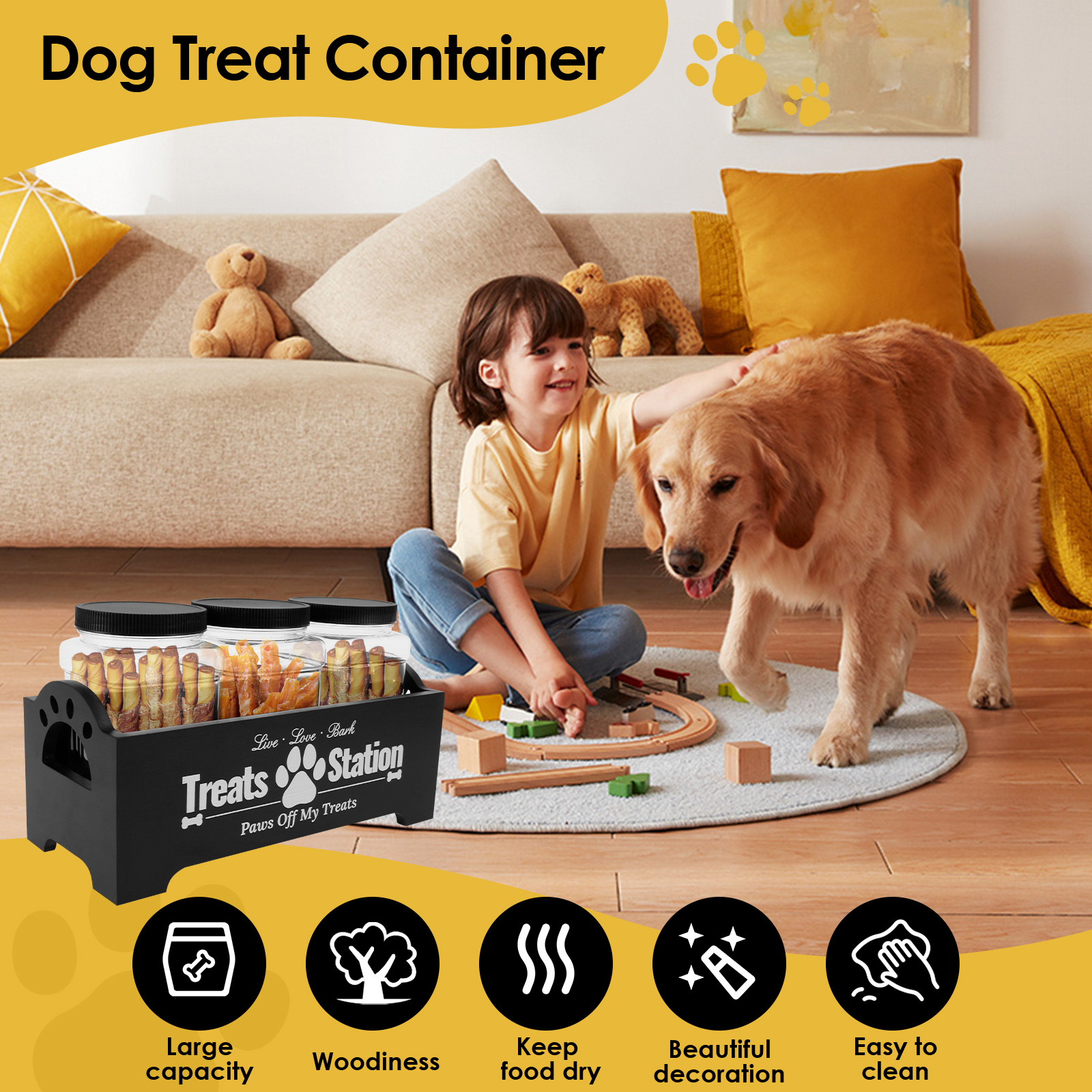 Wood Dog Food Container with 3 - Food Storage Practices avaliação e preço