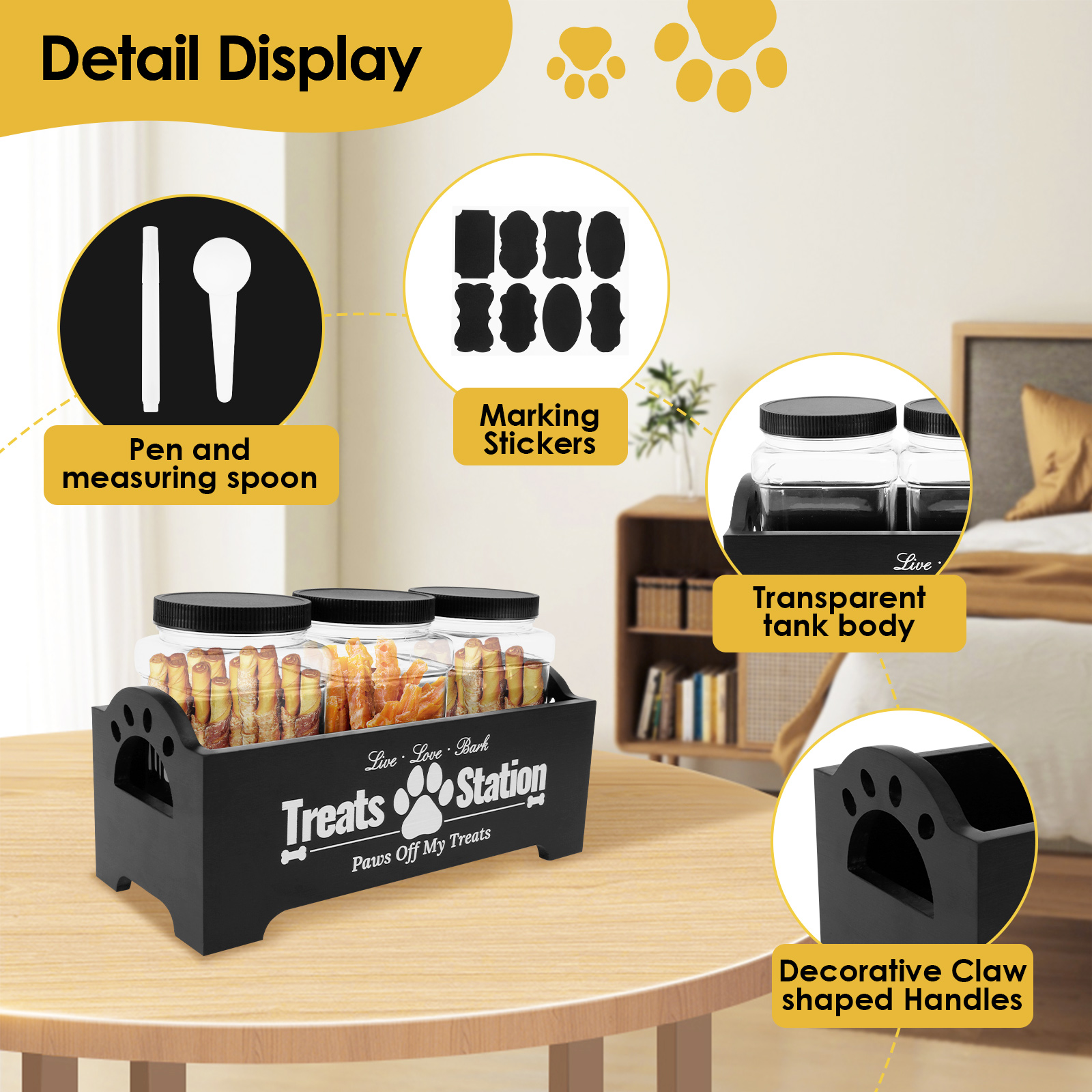 Wood Dog Food Container with 3 - Food Storage Practices avaliação e preço