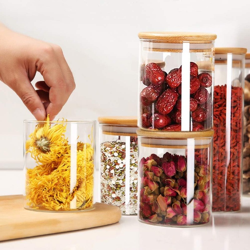 12 Glass Jars Set with Bamboo  - Food Storage Glass Containers Large avaliação e preço