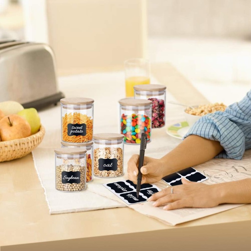 12 Glass Jars Set with Bamboo  - Food Storage Glass Containers Large avaliação e preço