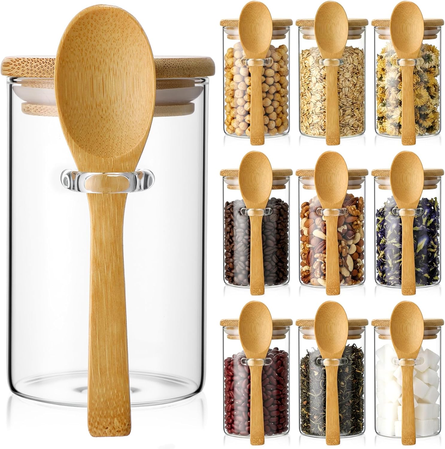 10 Pack Glass Jars with Bamboo - Food Storage Jar Set avaliação e preço