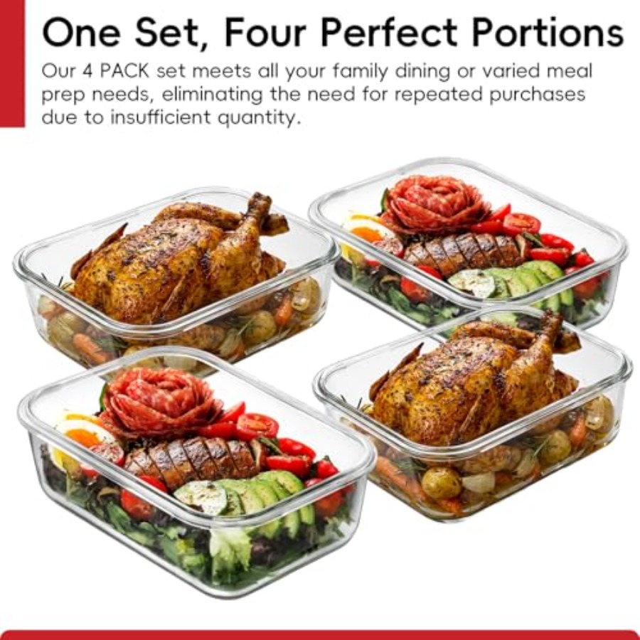 4 Pack 8 Cups/ 63oz Large Glas - Food Storage Glass Containers Large avaliação e preço