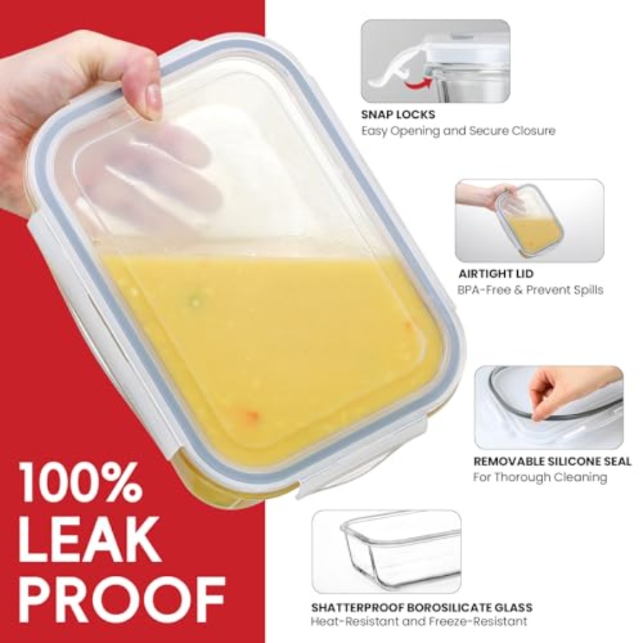 4 Pack 8 Cups/ 63oz Large Glas - Food Storage Glass Containers Large avaliação e preço
