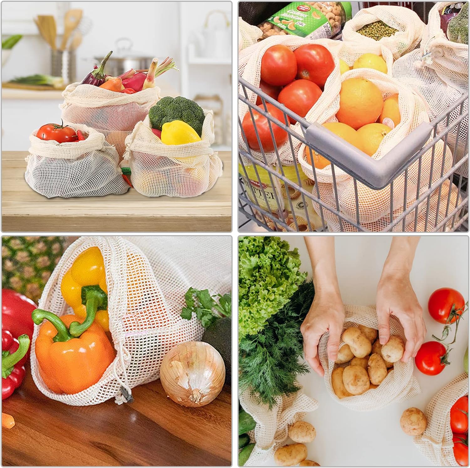 3pcs Reusable Cotton Mesh Prod - Produce Bag Reusable Mesh avaliação e preço