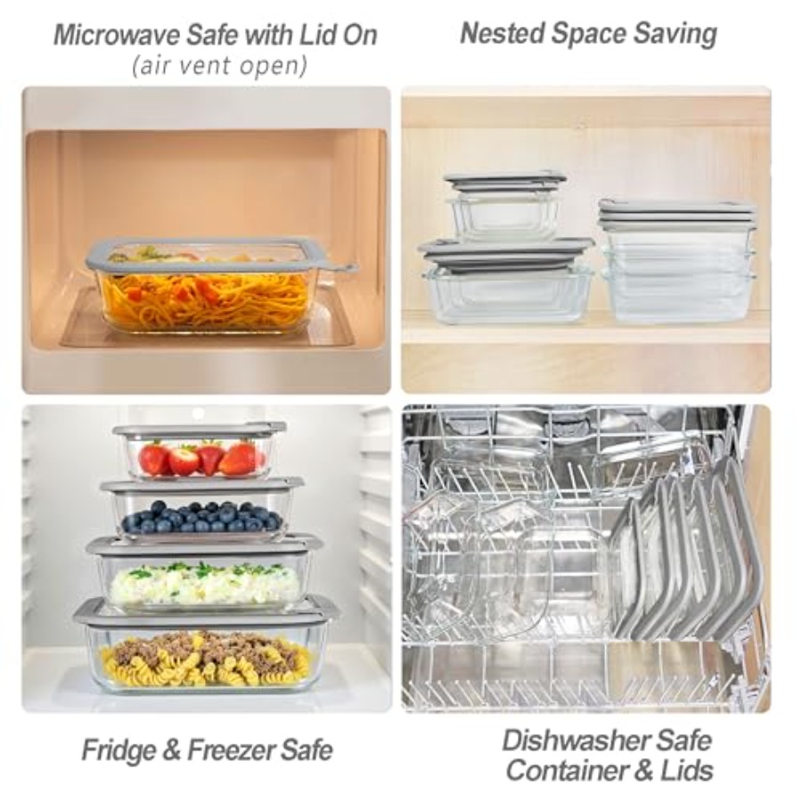 Glass Food Containers with Gla - Food Storage Glass Containers Large avaliação e preço