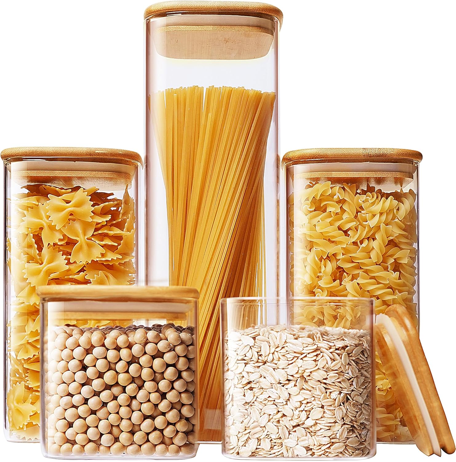 Square Glass Jars with Bamboo  - Food Storage Jar Set avaliação e preço