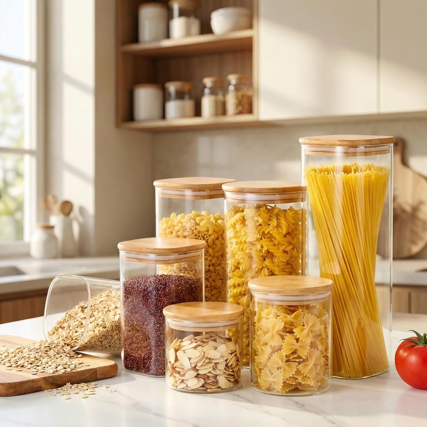 Square Glass Jars with Bamboo  - Food Storage Jar Set avaliação e preço