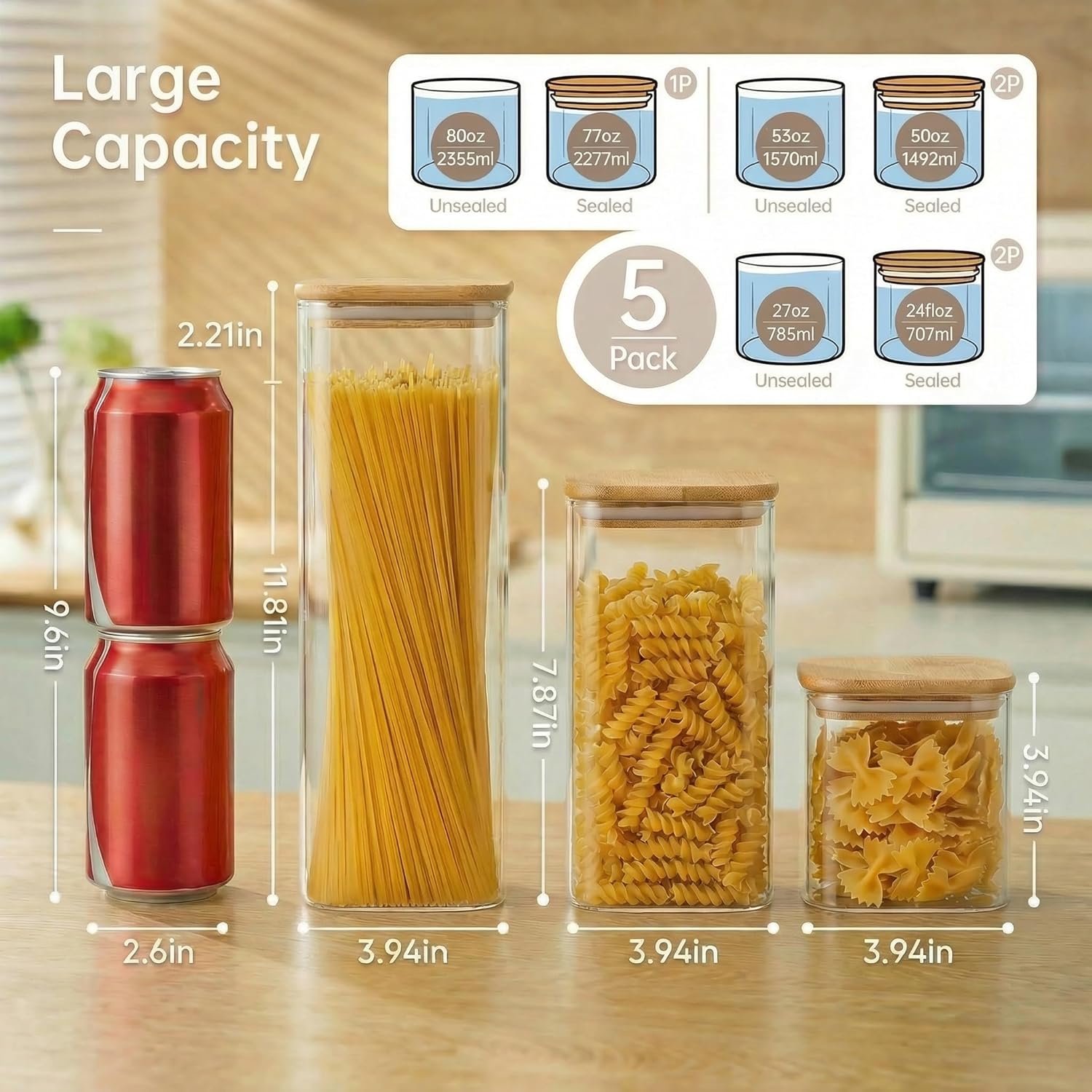 Square Glass Jars with Bamboo  - Food Storage Jar Set avaliação e preço