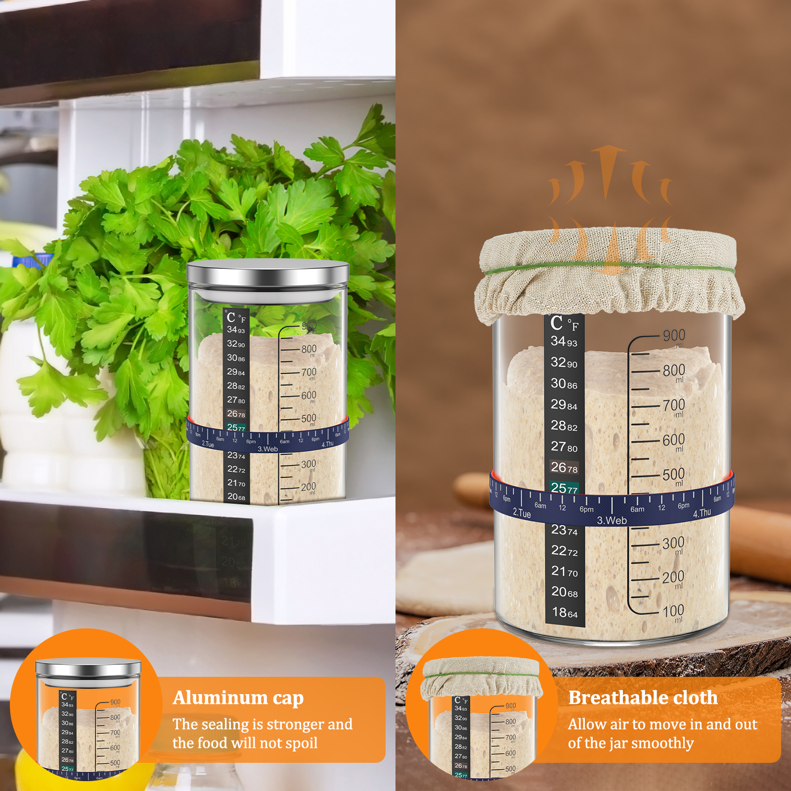 Sourdough Starter Jar Kit 900m - Food Storage Jar Glass avaliação e preço