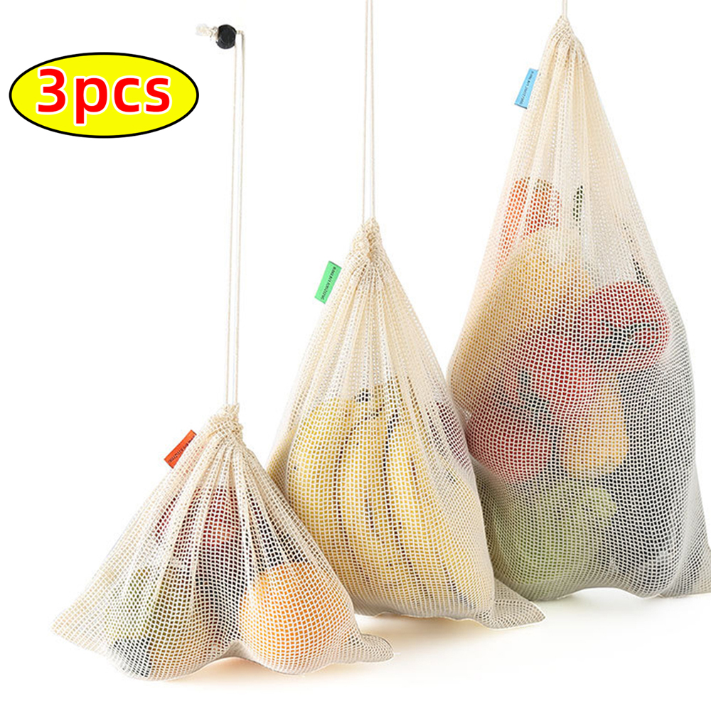 3Pcs Reusable Cotton Mesh Prod - Produce Bag Reusable Mesh avaliação e preço