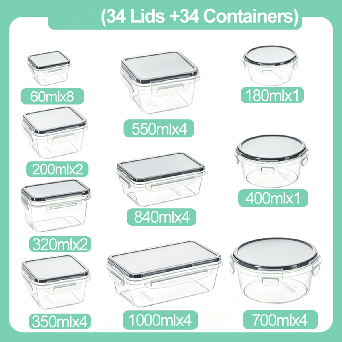 34PCS-Assorted Size Airtight F - Food Storage Freezer avaliação e preço